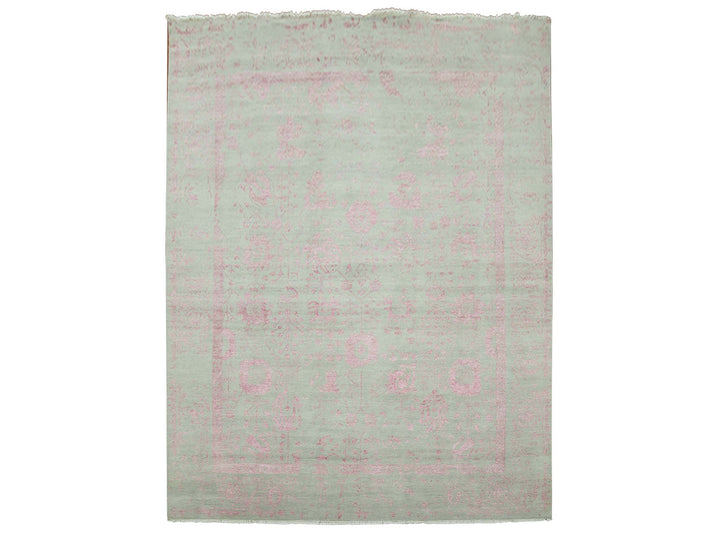 9'0" x 11'10" New Hand Knotted Grey Wool & Silk Rectangle Oriental Rug - MOA10279284