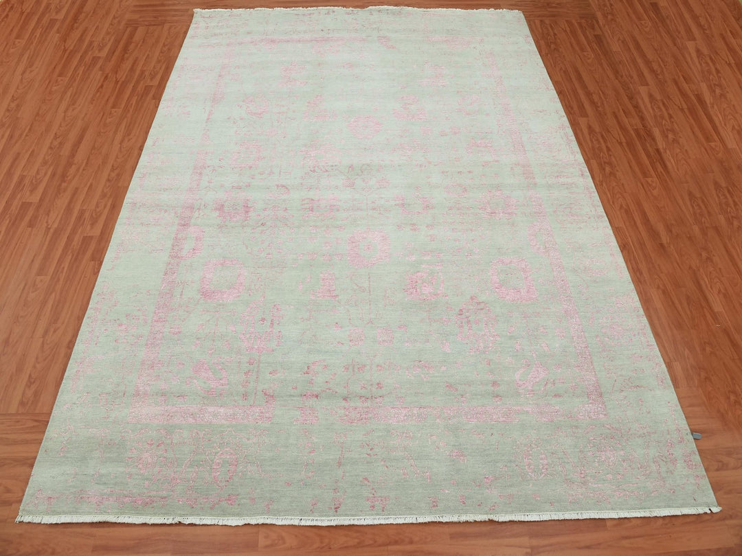 9'0" x 11'10" New Hand Knotted Grey Wool & Silk Rectangle Oriental Rug - MOA10279284