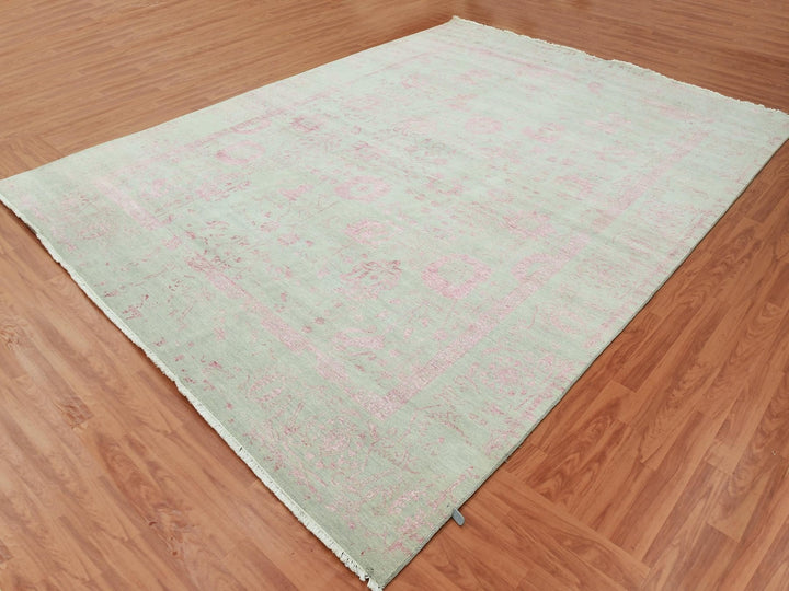 9'0" x 11'10" New Hand Knotted Grey Wool & Silk Rectangle Oriental Rug - MOA10279284