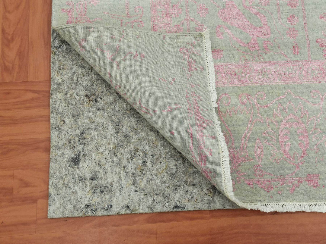 9'0" x 11'10" New Hand Knotted Grey Wool & Silk Rectangle Oriental Rug - MOA10279284