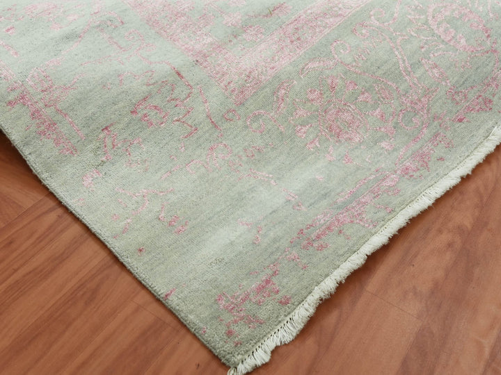 9'0" x 11'10" New Hand Knotted Grey Wool & Silk Rectangle Oriental Rug - MOA10279284