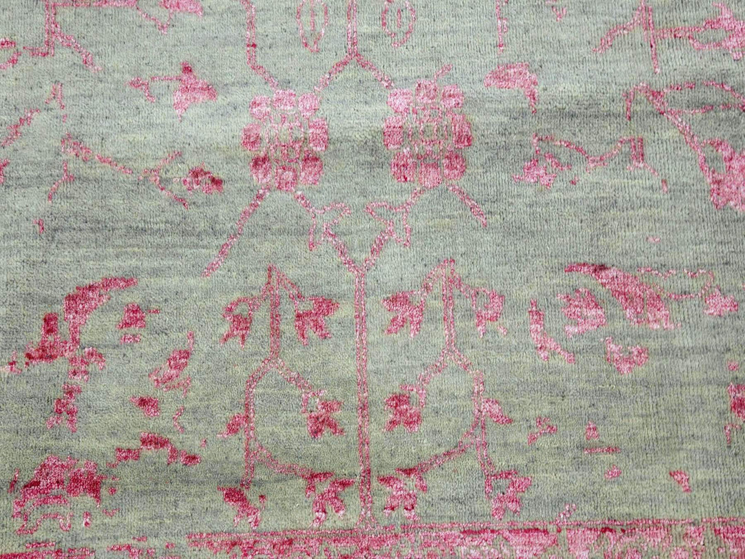 9'0" x 11'10" New Hand Knotted Grey Wool & Silk Rectangle Oriental Rug - MOA10279284