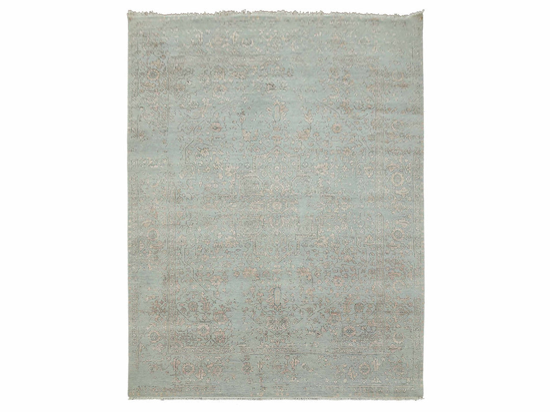 9'0" x 12'0" New Hand Knotted Grey Wool & Silk Rectangle Oriental Rug - MOA10279285