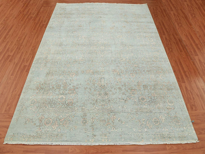 9'0" x 12'0" New Hand Knotted Grey Wool & Silk Rectangle Oriental Rug - MOA10279285