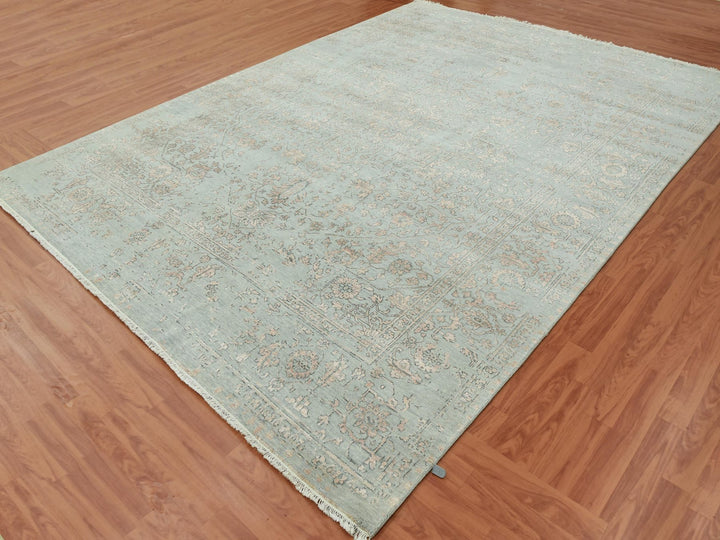 9'0" x 12'0" New Hand Knotted Grey Wool & Silk Rectangle Oriental Rug - MOA10279285