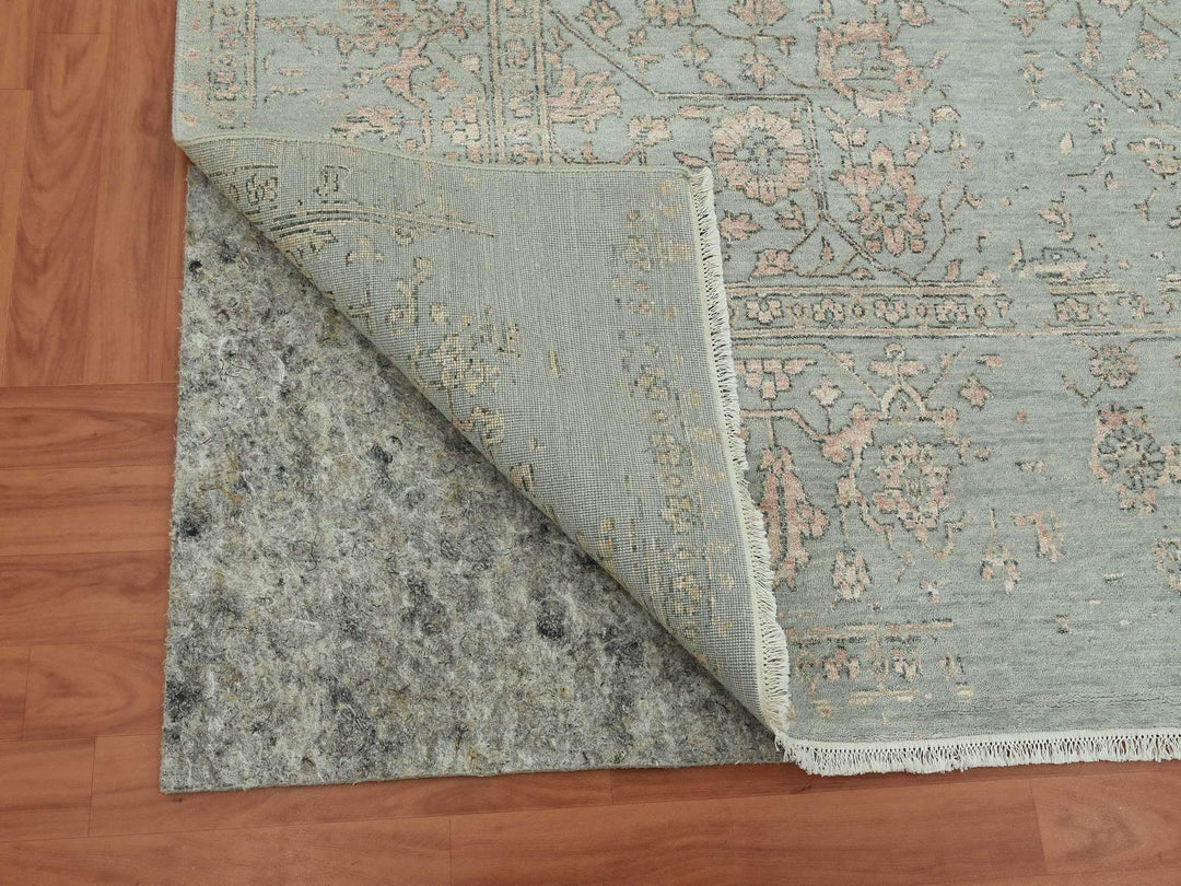 9'0" x 12'0" New Hand Knotted Grey Wool & Silk Rectangle Oriental Rug - MOA10279285