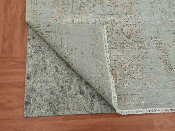 9'0" x 12'0" New Hand Knotted Grey Wool & Silk Rectangle Oriental Rug - MOA10279285