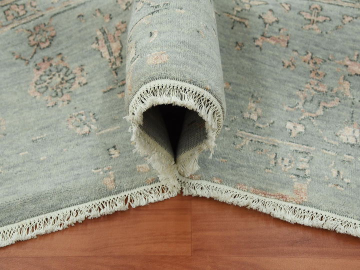 9'0" x 12'0" New Hand Knotted Grey Wool & Silk Rectangle Oriental Rug - MOA10279285