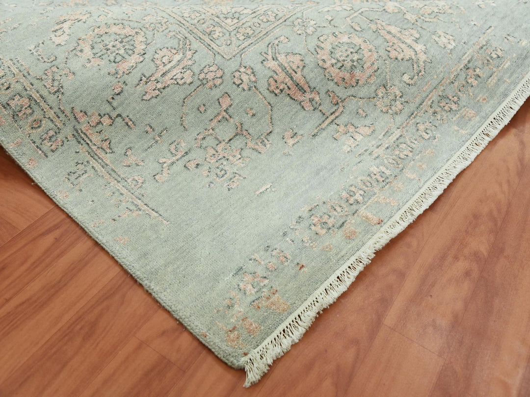 9'0" x 12'0" New Hand Knotted Grey Wool & Silk Rectangle Oriental Rug - MOA10279285