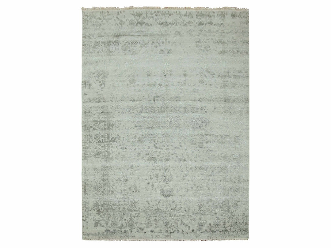 9'10" x 14'3" New Hand Knotted Grey Wool & Silk Rectangle Oriental Rug - MOA10279288