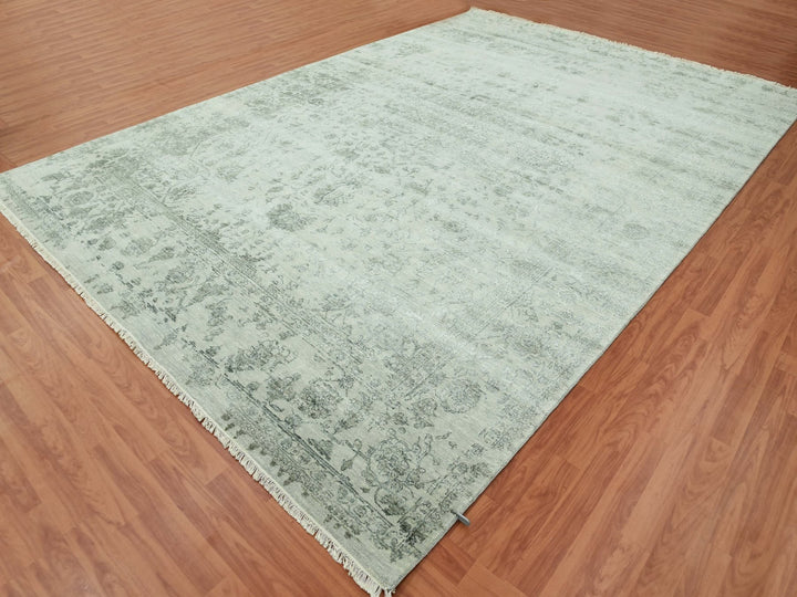 9'10" x 14'3" New Hand Knotted Grey Wool & Silk Rectangle Oriental Rug - MOA10279288