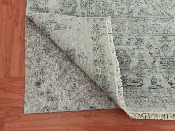 9'10" x 14'3" New Hand Knotted Grey Wool & Silk Rectangle Oriental Rug - MOA10279288
