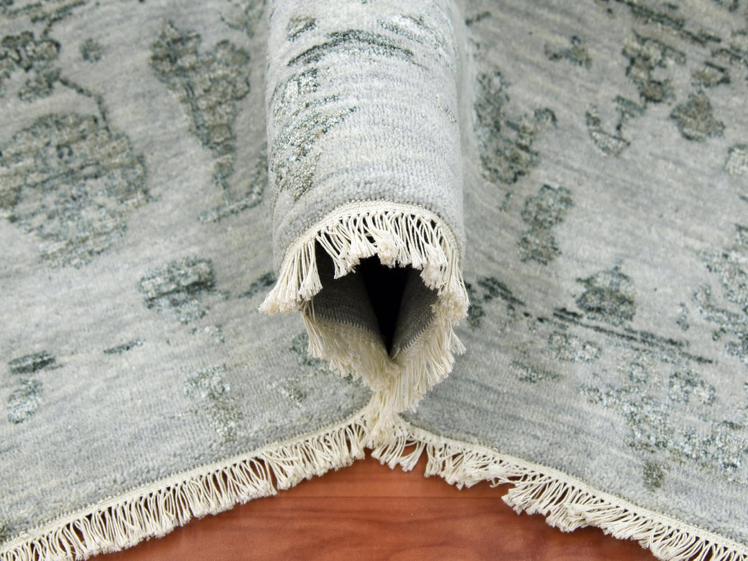9'10" x 14'3" New Hand Knotted Grey Wool & Silk Rectangle Oriental Rug - MOA10279288