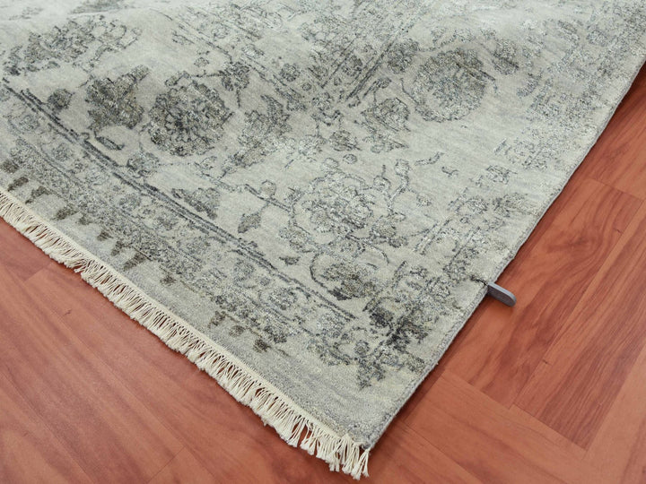 9'10" x 14'3" New Hand Knotted Grey Wool & Silk Rectangle Oriental Rug - MOA10279288