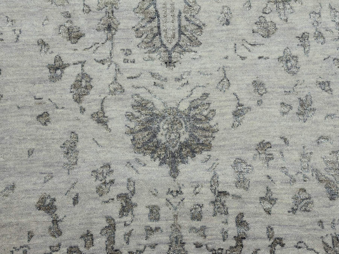 9'10" x 14'3" New Hand Knotted Grey Wool & Silk Rectangle Oriental Rug - MOA10279288