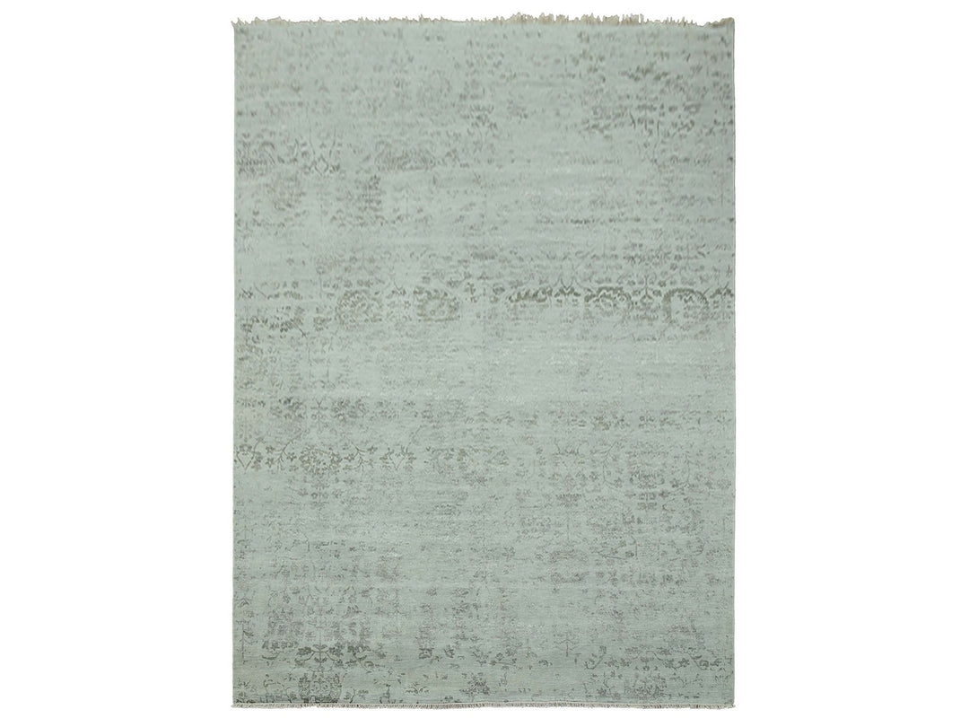 9'9" x 13'7" New Hand Knotted Grey Wool & Silk Rectangle Oriental Rug - MOA10279289