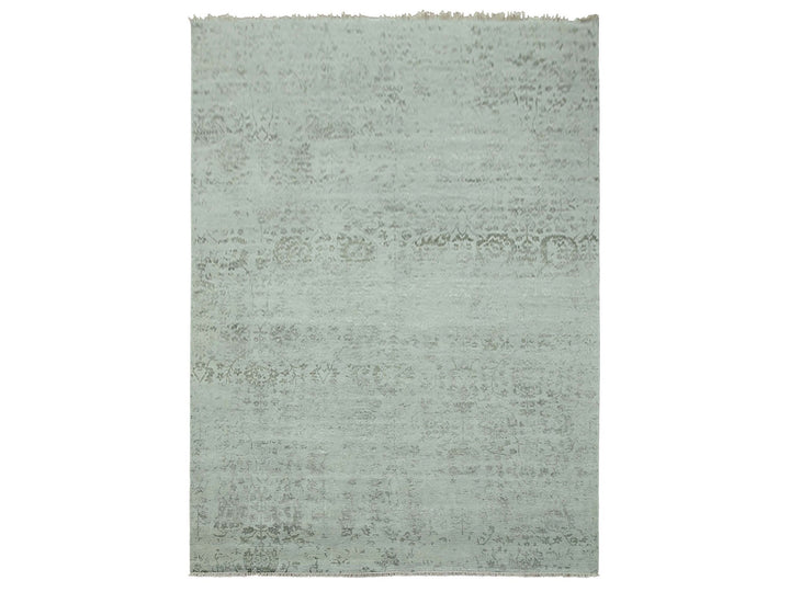 9'9" x 13'7" New Hand Knotted Grey Wool & Silk Rectangle Oriental Rug - MOA10279289