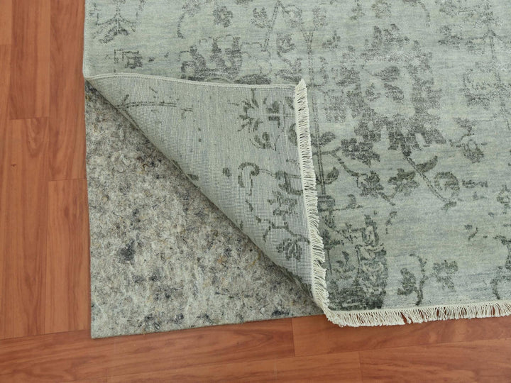 9'9" x 13'7" New Hand Knotted Grey Wool & Silk Rectangle Oriental Rug - MOA10279289