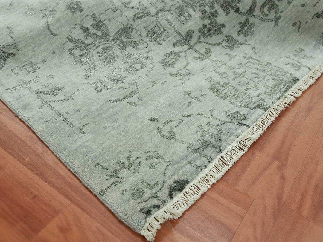 9'9" x 13'7" New Hand Knotted Grey Wool & Silk Rectangle Oriental Rug - MOA10279289