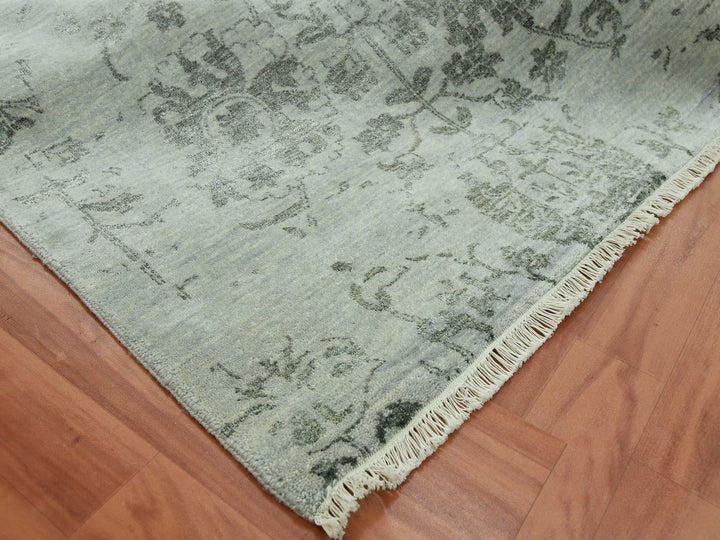 9'9" x 13'7" New Hand Knotted Grey Wool & Silk Rectangle Oriental Rug - MOA10279289