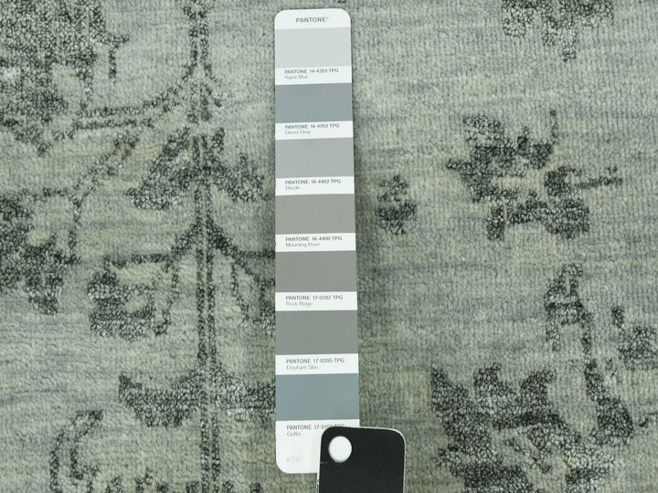 9'9" x 13'7" New Hand Knotted Grey Wool & Silk Rectangle Oriental Rug - MOA10279289