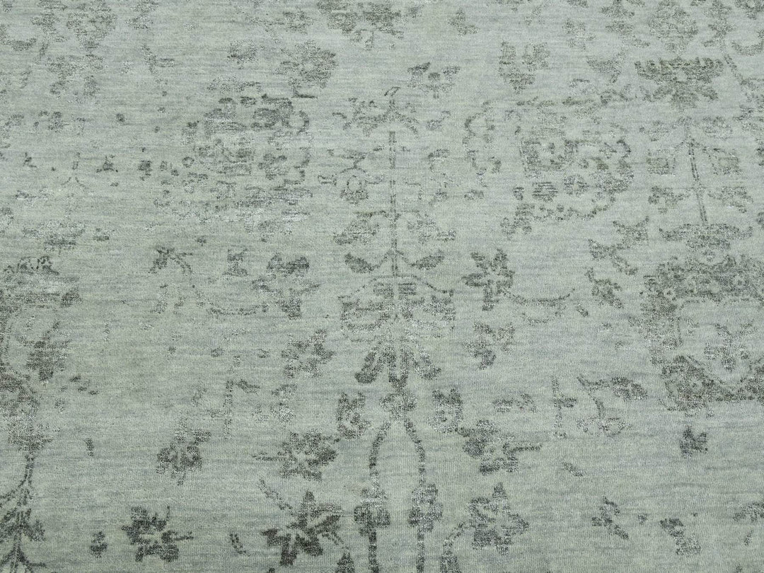 9'9" x 13'7" New Hand Knotted Grey Wool & Silk Rectangle Oriental Rug - MOA10279289