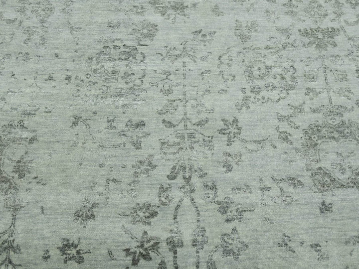 9'9" x 13'7" New Hand Knotted Grey Wool & Silk Rectangle Oriental Rug - MOA10279289