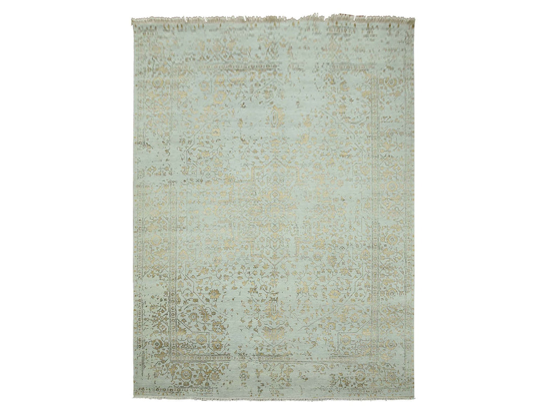 10'0" x 14'0" New Hand Knotted Grey Wool & Silk Rectangle Oriental Rug - MOA10279290