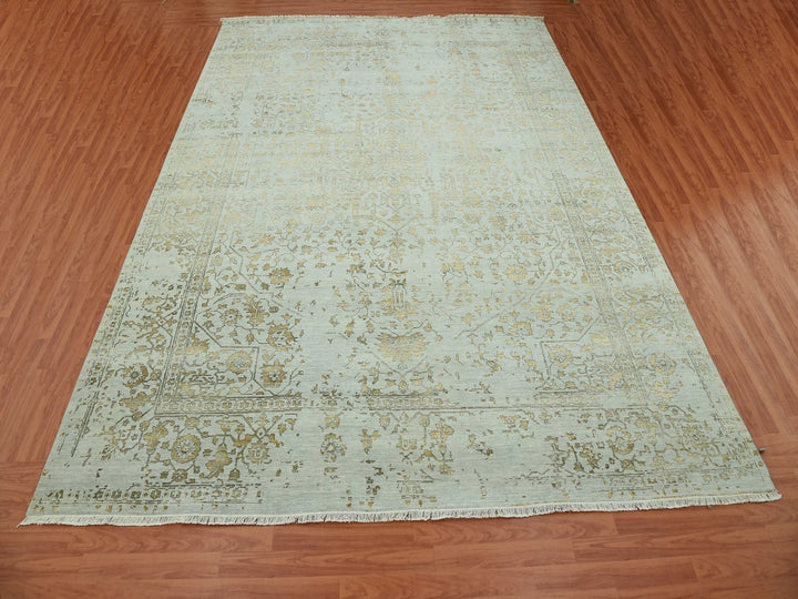 10'0" x 14'0" New Hand Knotted Grey Wool & Silk Rectangle Oriental Rug - MOA10279290