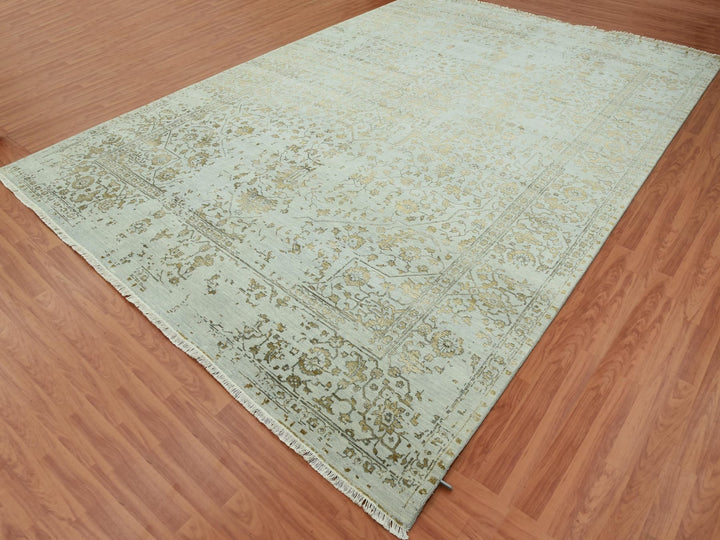 10'0" x 14'0" New Hand Knotted Grey Wool & Silk Rectangle Oriental Rug - MOA10279290