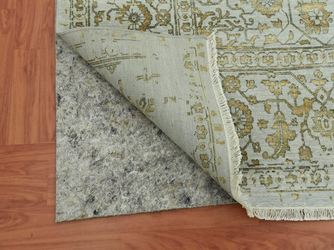 10'0" x 14'0" New Hand Knotted Grey Wool & Silk Rectangle Oriental Rug - MOA10279290