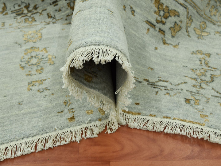 10'0" x 14'0" New Hand Knotted Grey Wool & Silk Rectangle Oriental Rug - MOA10279290