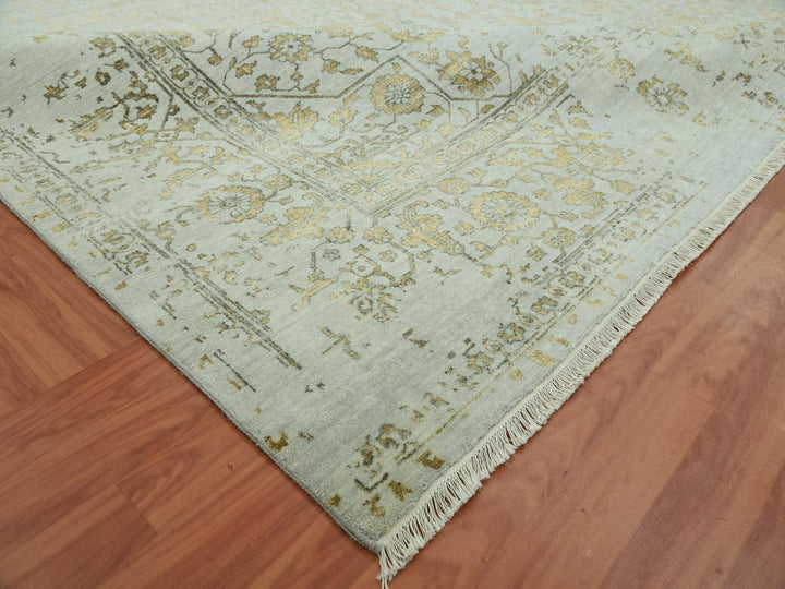 10'0" x 14'0" New Hand Knotted Grey Wool & Silk Rectangle Oriental Rug - MOA10279290