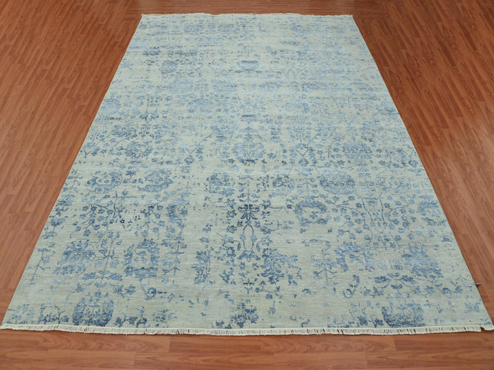 10'0" x 13'8" New Hand Knotted Grey Wool & Silk Rectangle Oriental Rug - MOA10279291