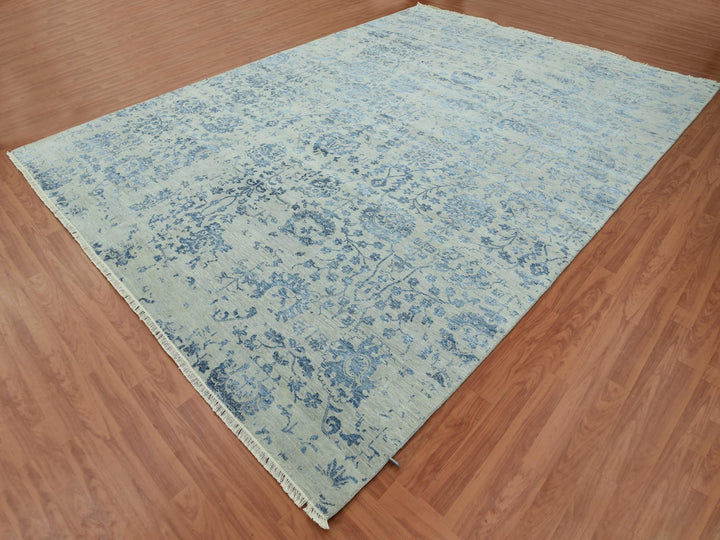 10'0" x 13'8" New Hand Knotted Grey Wool & Silk Rectangle Oriental Rug - MOA10279291