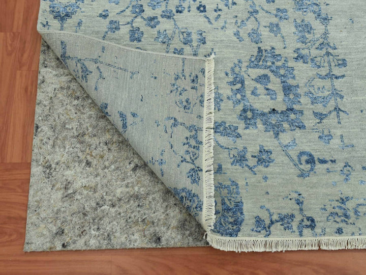 10'0" x 13'8" New Hand Knotted Grey Wool & Silk Rectangle Oriental Rug - MOA10279291