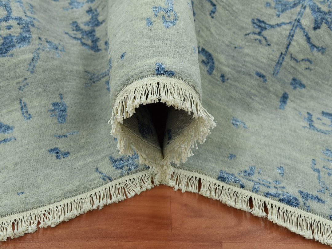 10'0" x 13'8" New Hand Knotted Grey Wool & Silk Rectangle Oriental Rug - MOA10279291