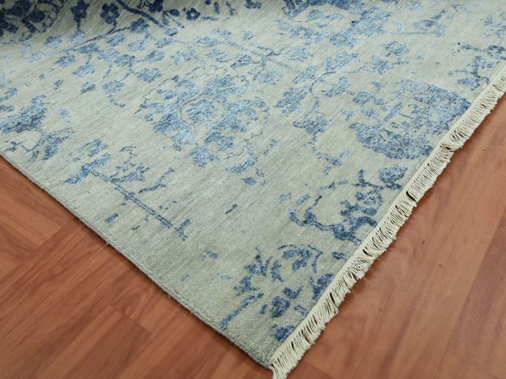 10'0" x 13'8" New Hand Knotted Grey Wool & Silk Rectangle Oriental Rug - MOA10279291