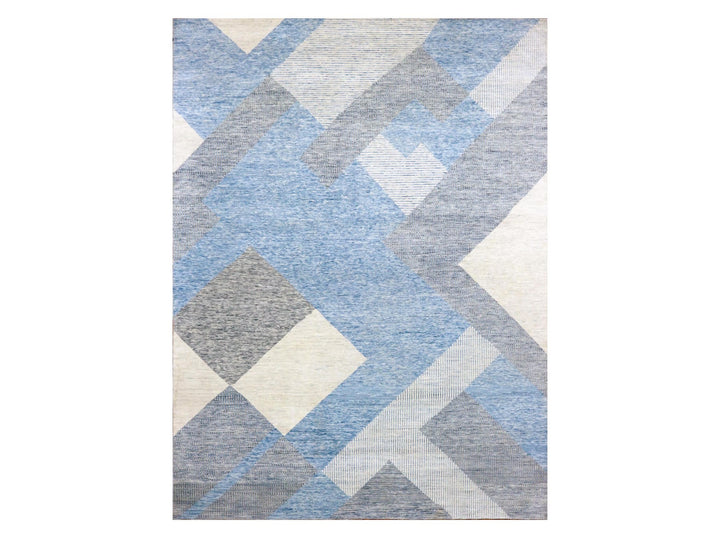 9'0" x 12'1" New Hand Knotted Blue Wool Rectangle Oriental Rug - MOA10279292