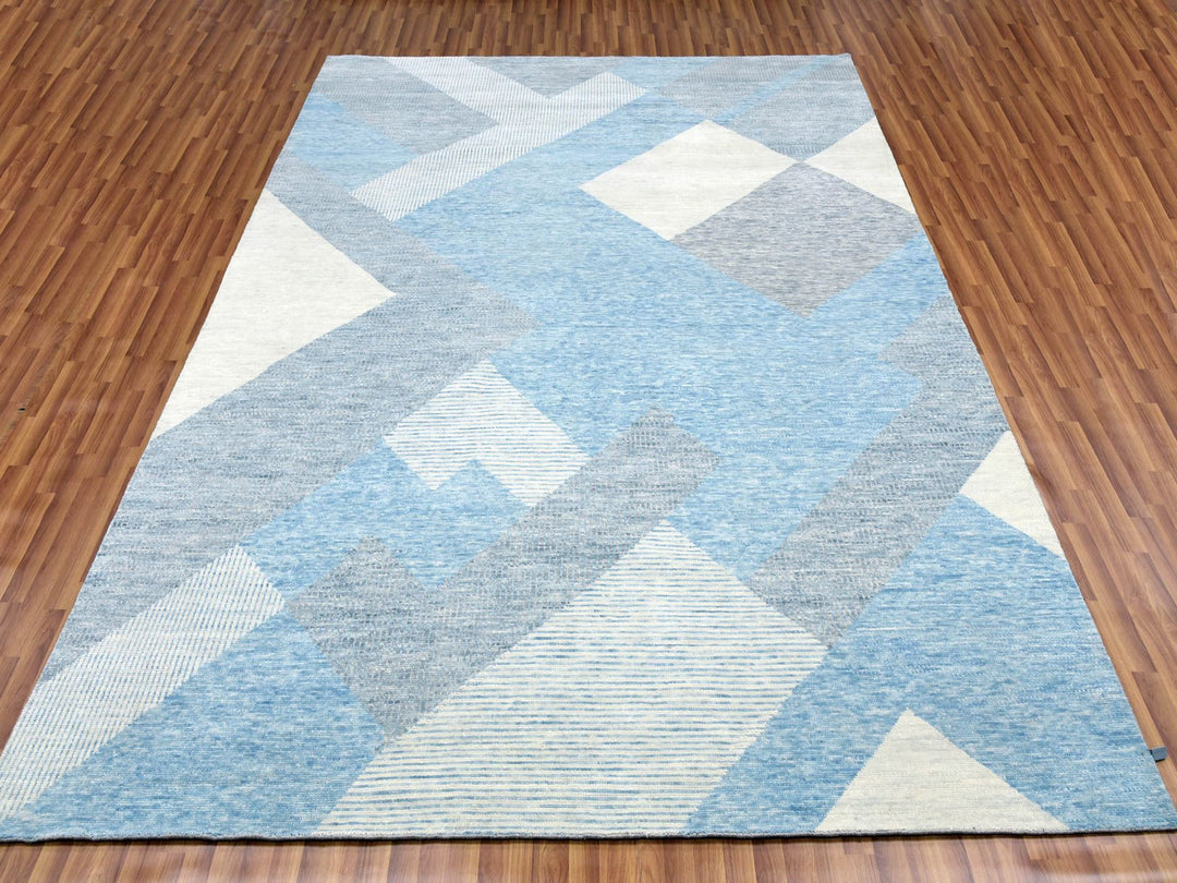 9'0" x 12'1" New Hand Knotted Blue Wool Rectangle Oriental Rug - MOA10279292