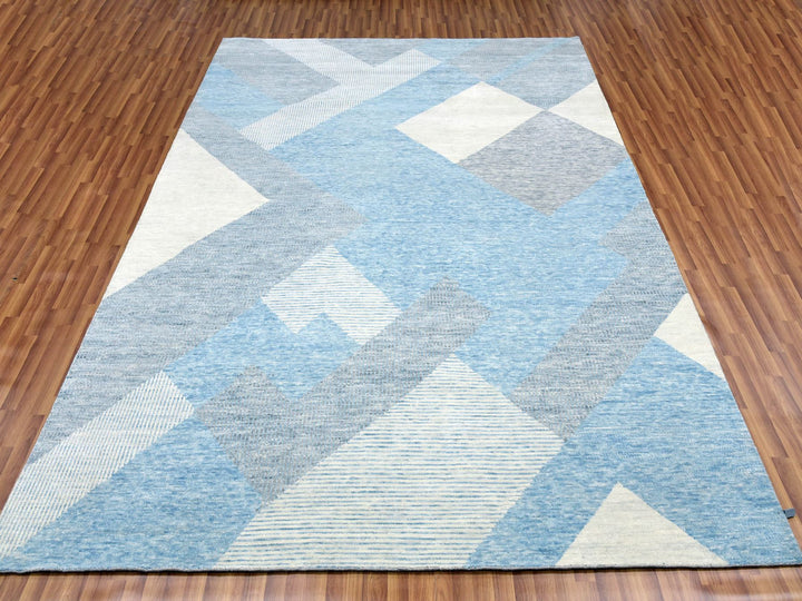 9'0" x 12'1" New Hand Knotted Blue Wool Rectangle Oriental Rug - MOA10279292