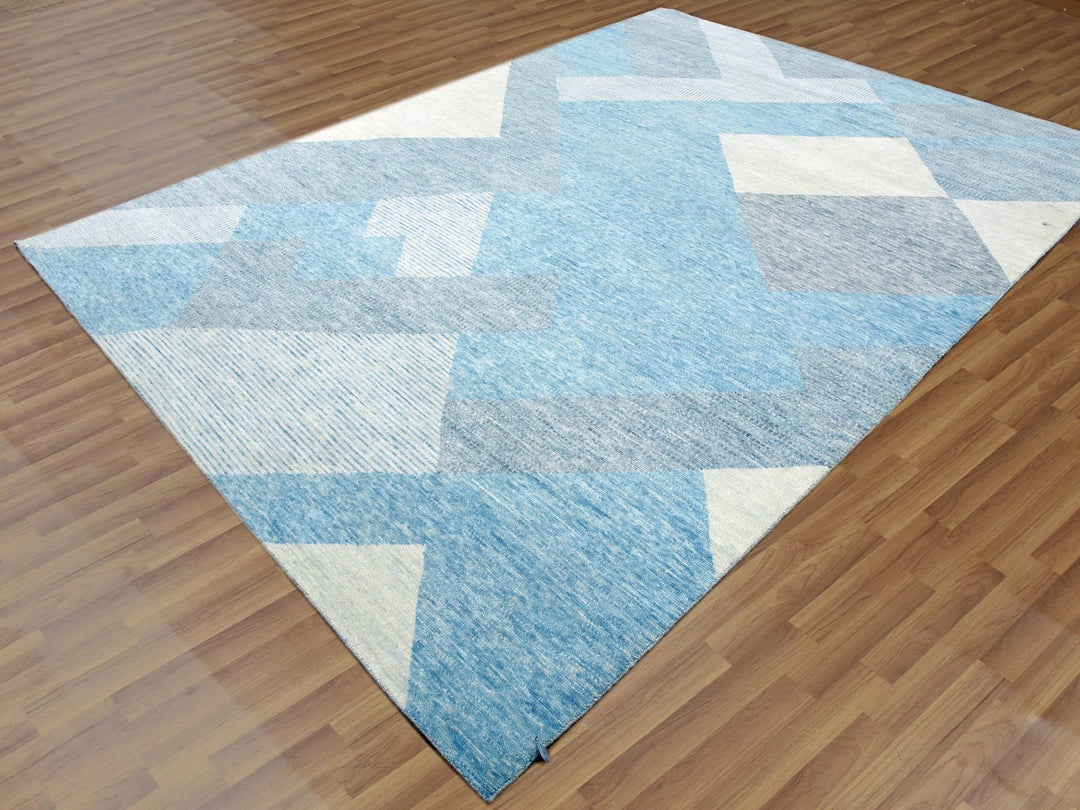 9'0" x 12'1" New Hand Knotted Blue Wool Rectangle Oriental Rug - MOA10279292