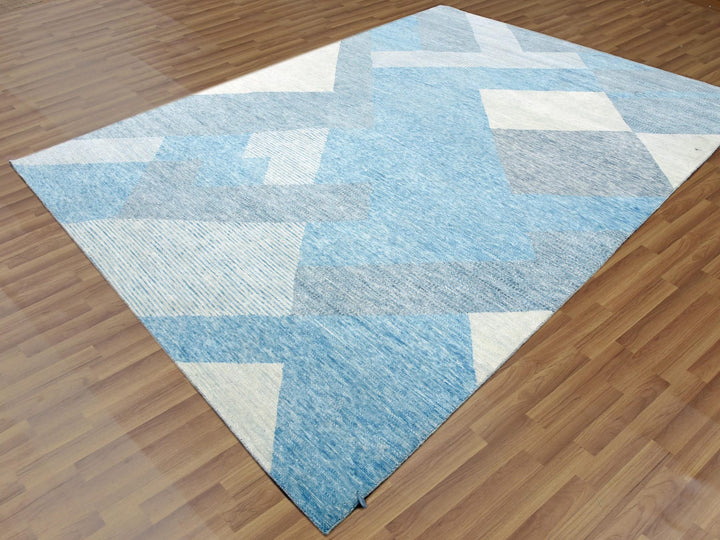 9'0" x 12'1" New Hand Knotted Blue Wool Rectangle Oriental Rug - MOA10279292