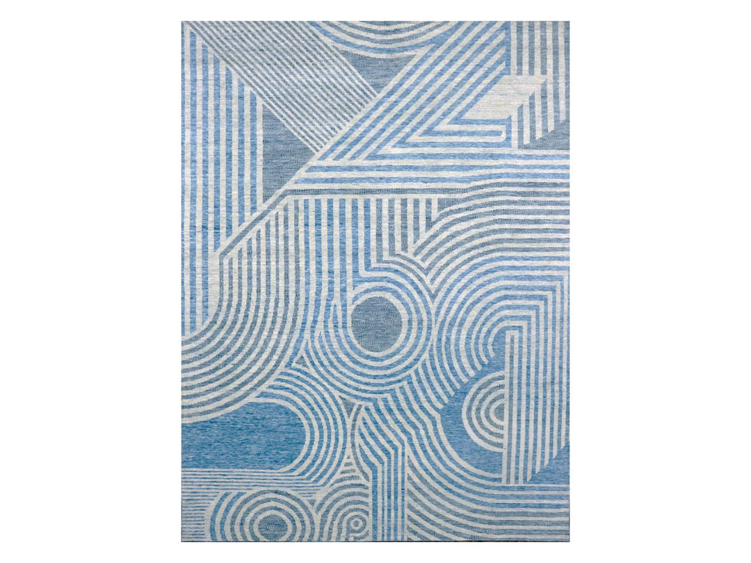 9'0" x 12'0" New Hand Knotted Blue Wool Rectangle Oriental Rug - MOA10279293
