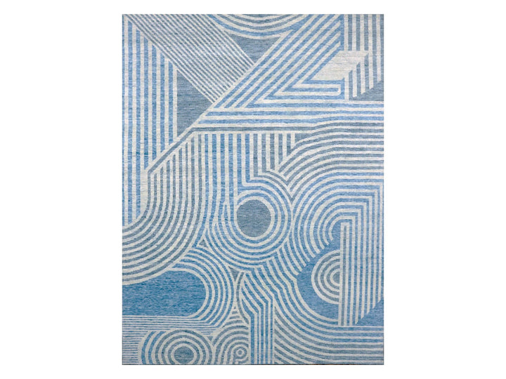 9'0" x 12'0" New Hand Knotted Blue Wool Rectangle Oriental Rug - MOA10279293