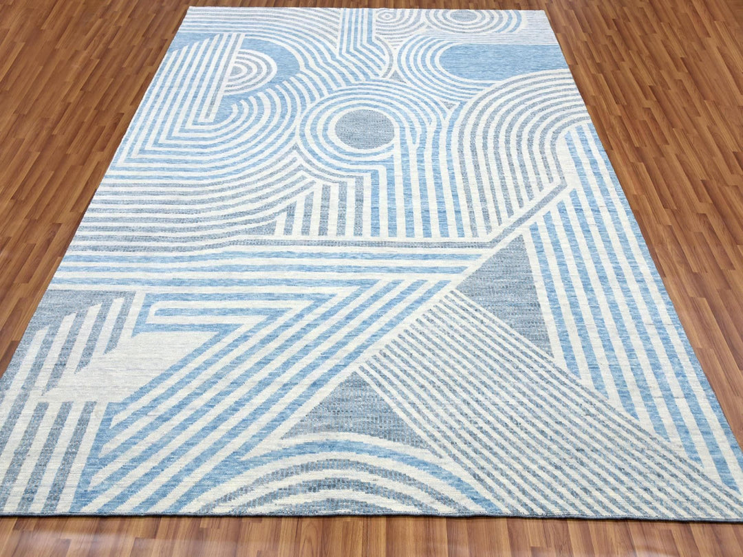 9'0" x 12'0" New Hand Knotted Blue Wool Rectangle Oriental Rug - MOA10279293