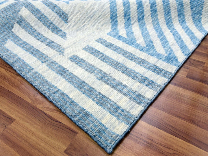 9'0" x 12'0" New Hand Knotted Blue Wool Rectangle Oriental Rug - MOA10279293