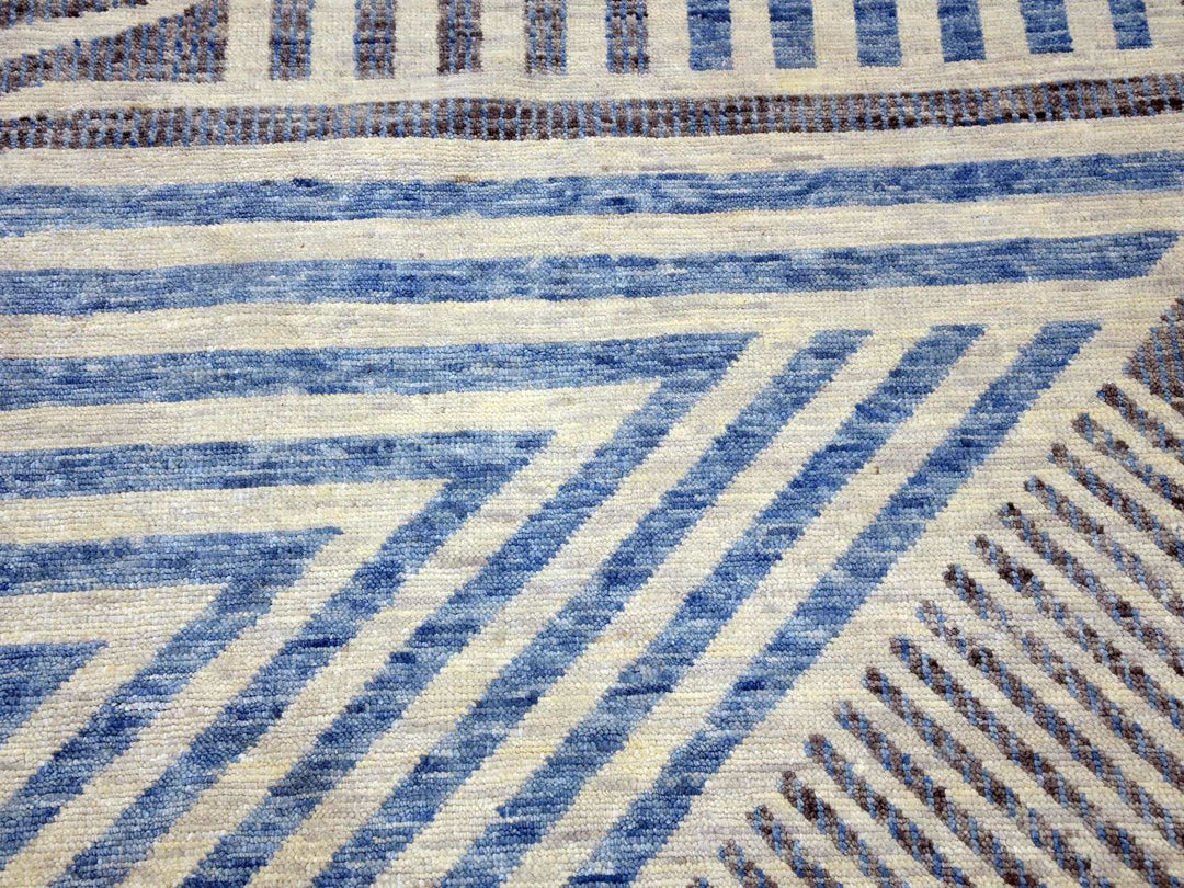9'0" x 12'0" New Hand Knotted Blue Wool Rectangle Oriental Rug - MOA10279293