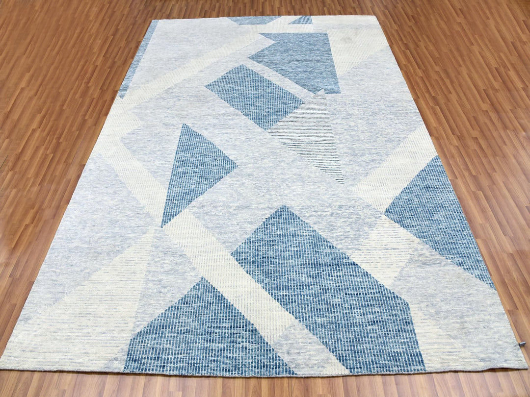 9'2" x 12'3" New Hand Knotted Blue Wool Rectangle Oriental Rug - MOA10279294