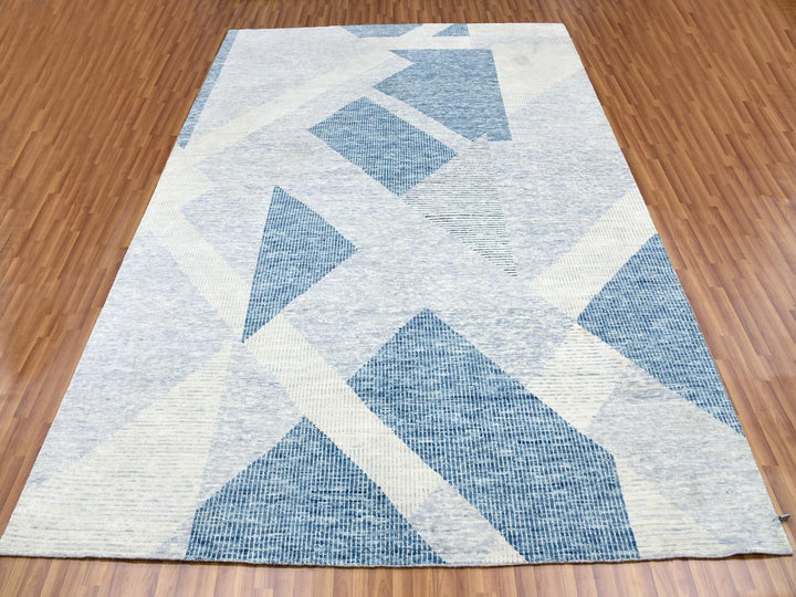 9'2" x 12'3" New Hand Knotted Blue Wool Rectangle Oriental Rug - MOA10279294